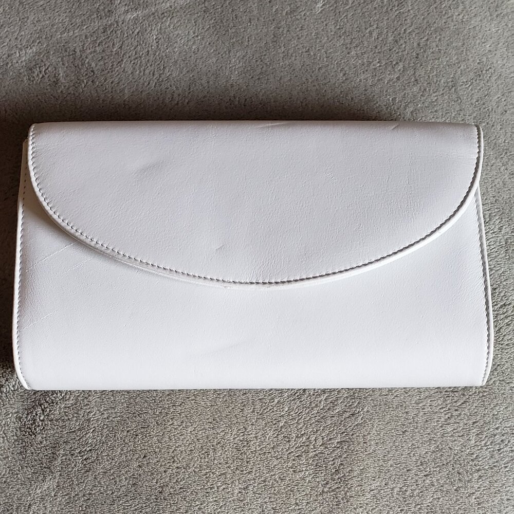 White leather clutch with shoulder strap